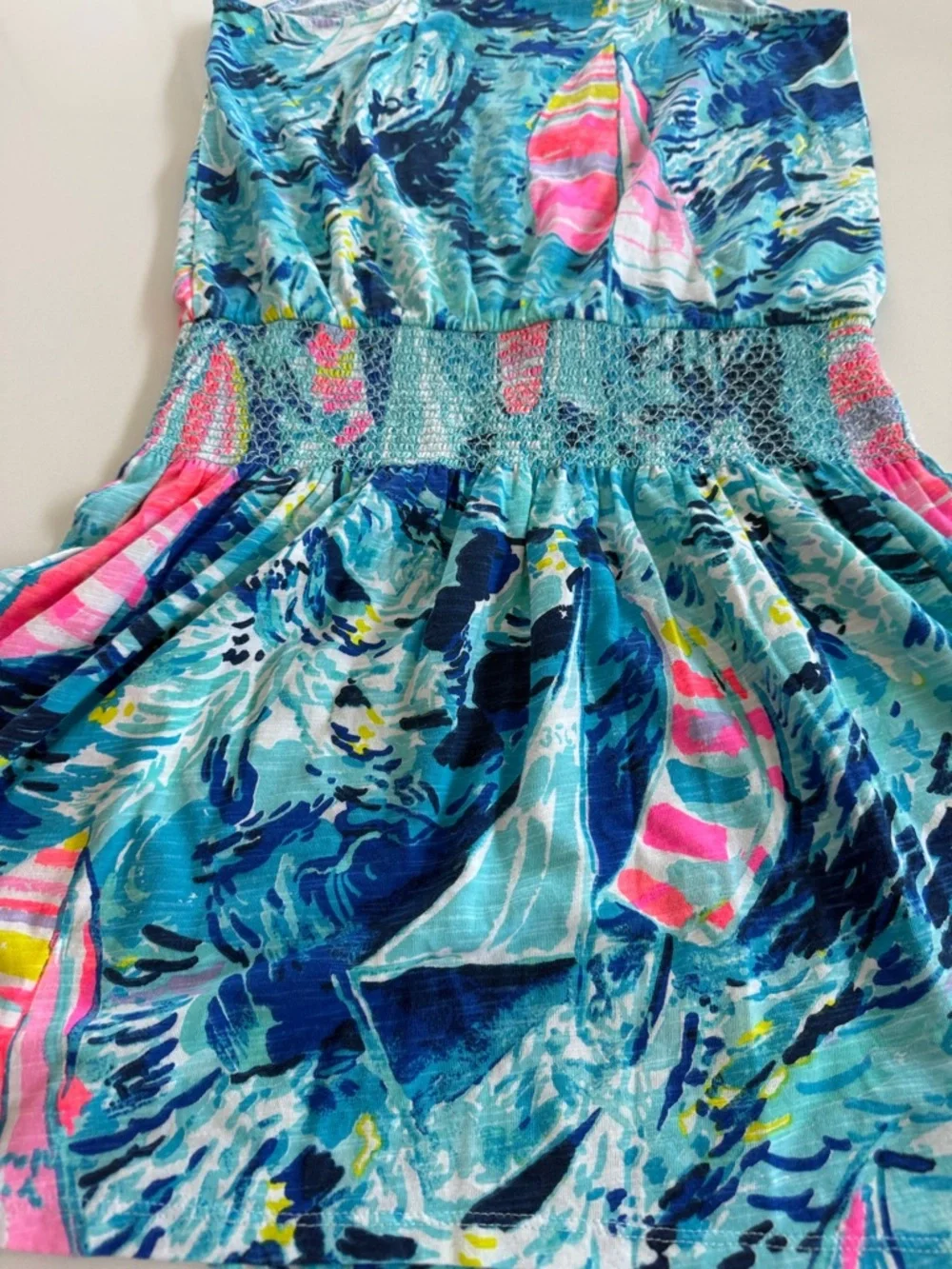 Lilly Pulitzer Teal Tropical Tank Dress with Pink Accents - Picture 3 of 5